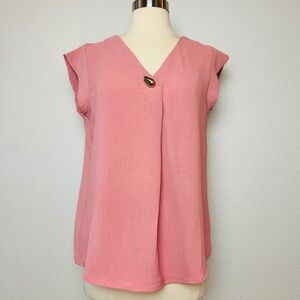 NWT AZ Fashion Blouse Women's L/XL Pink Relaxed Fit Cap Sleeve Vacation Cruise